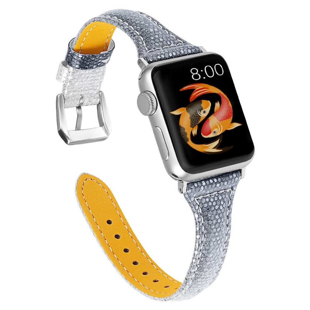  Apple Watch Series 5 44mm / Apple Watch 44mm Ægte læder Rem - Sølv#serie_3