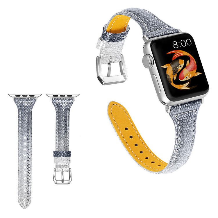 Apple Watch Series 5 44mm / Apple Watch 44mm Ægte læder Rem - Sølv#serie_3