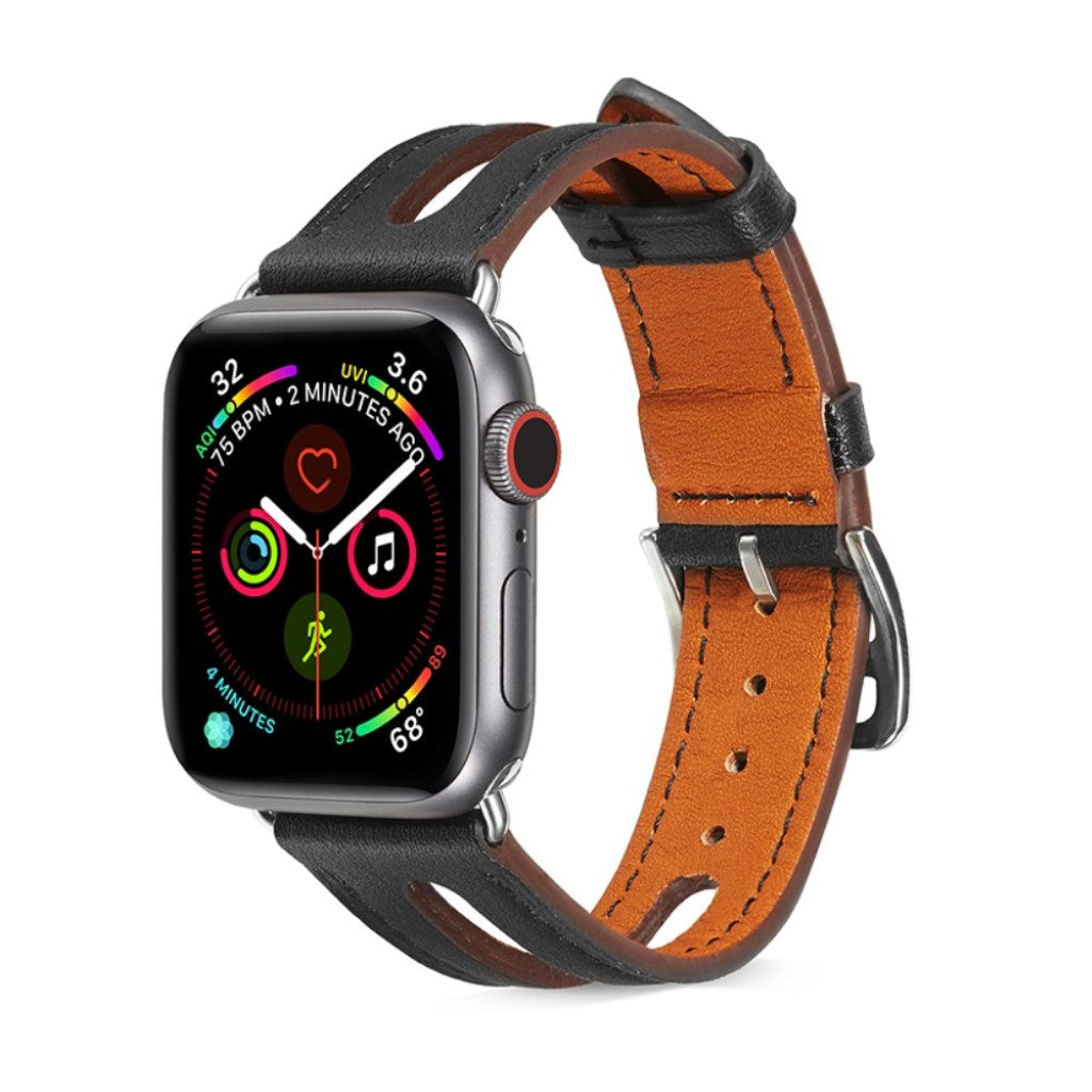  Apple Watch Series 5 44mm / Apple Watch 44mm Ægte læder Rem - Sort#serie_1