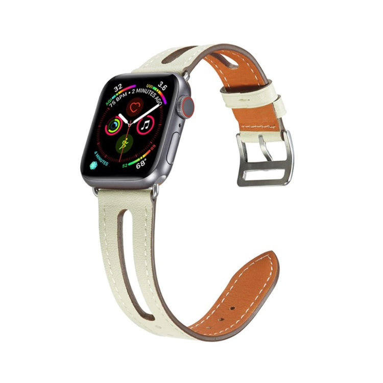  Apple Watch Series 5 44mm / Apple Watch 44mm Ægte læder Rem - Beige#serie_2