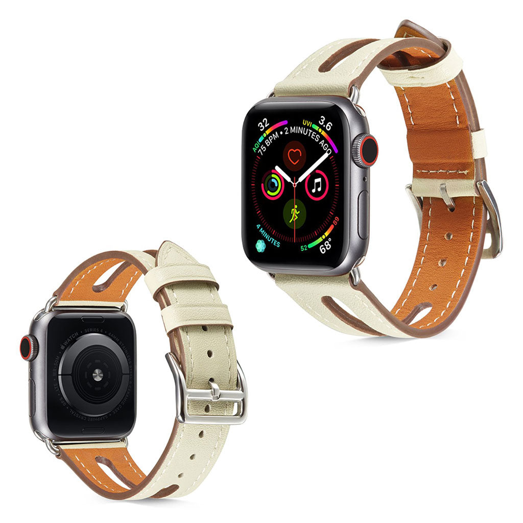  Apple Watch Series 5 44mm / Apple Watch 44mm Ægte læder Rem - Beige#serie_2