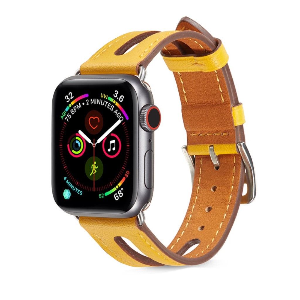  Apple Watch Series 5 44mm / Apple Watch 44mm Ægte læder Rem - Gul#serie_6