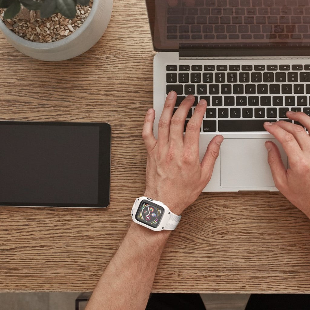 Fed Apple Watch Series 5 44mm Silikone Rem - Hvid#serie_2