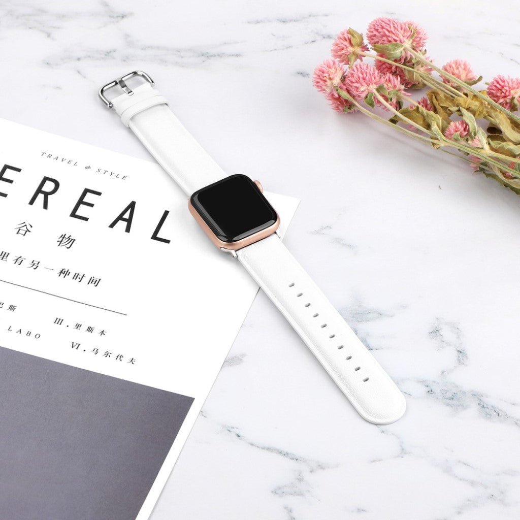 Mega smuk Apple Watch Series 5 44mm Ægte læder Rem - Hvid#serie_2