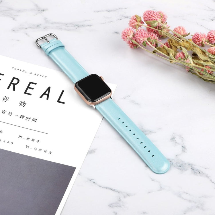 Mega smuk Apple Watch Series 5 44mm Ægte læder Rem - Blå#serie_5