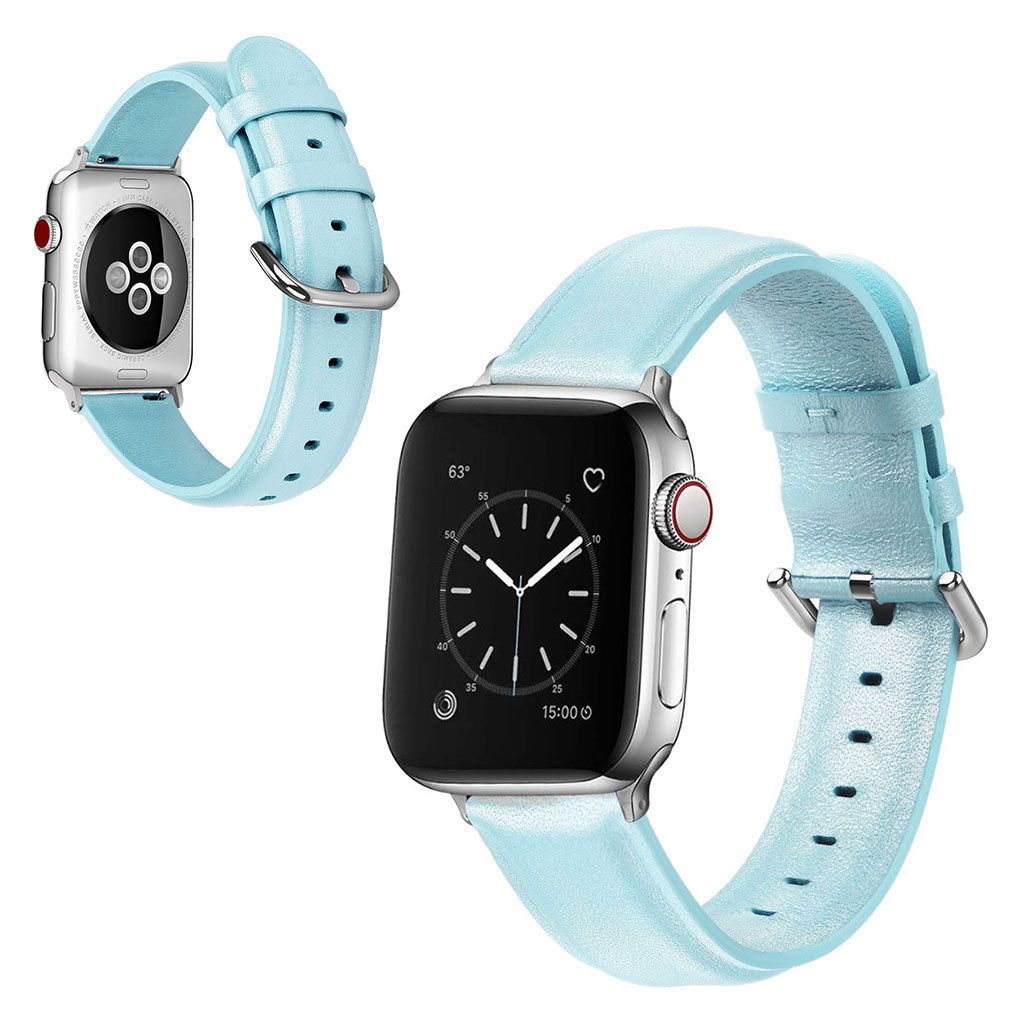 Mega smuk Apple Watch Series 5 44mm Ægte læder Rem - Blå#serie_5