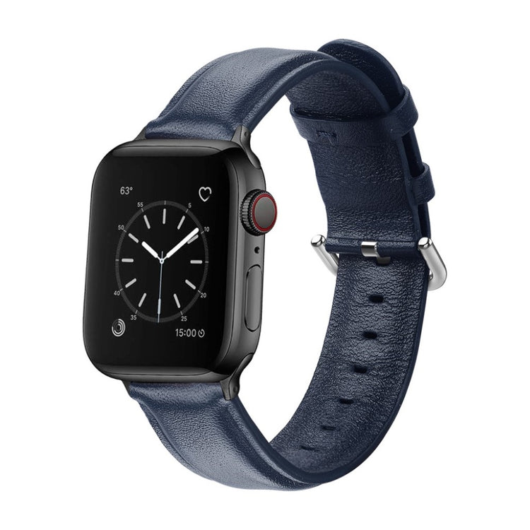 Mega smuk Apple Watch Series 5 44mm Ægte læder Rem - Blå#serie_6