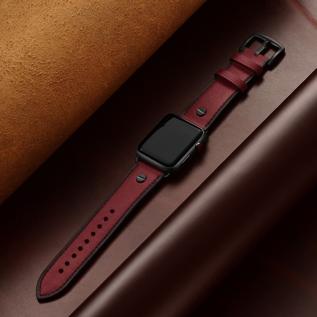 Vildt fantastisk Apple Watch Series 5 44mm Ægte læder Rem - Rød#serie_2