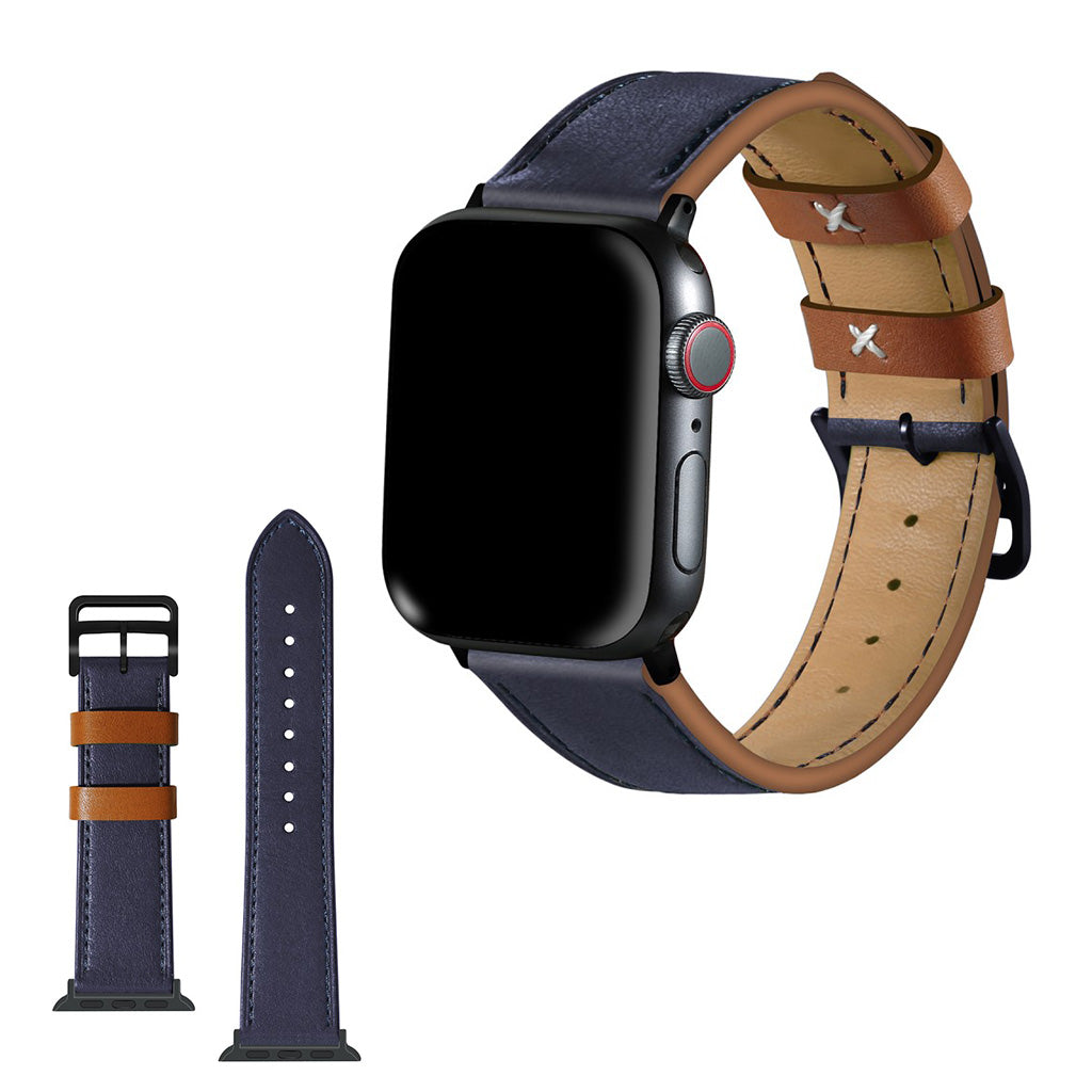  Apple Watch Series 5 44mm / Apple Watch 44mm Ægte læder Rem - Blå#serie_3