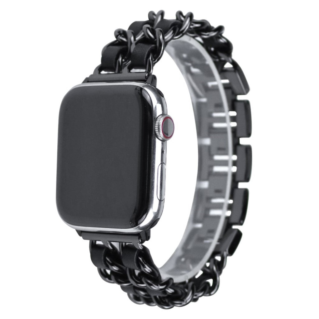  Apple Watch Series 5 44mm / Apple Watch 44mm Metal og Kunstlæder Rem - Sort#serie_1