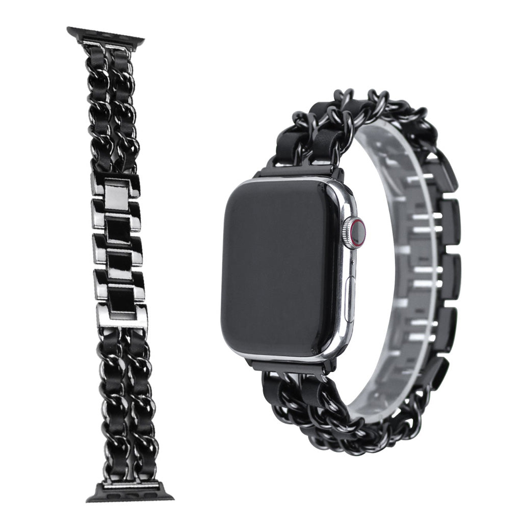 Apple Watch Series 5 44mm / Apple Watch 44mm Metal og Kunstlæder Rem - Sort#serie_1