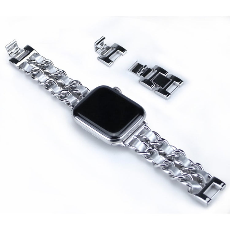  Apple Watch Series 5 44mm / Apple Watch 44mm Metal og Kunstlæder Rem - Sølv#serie_2