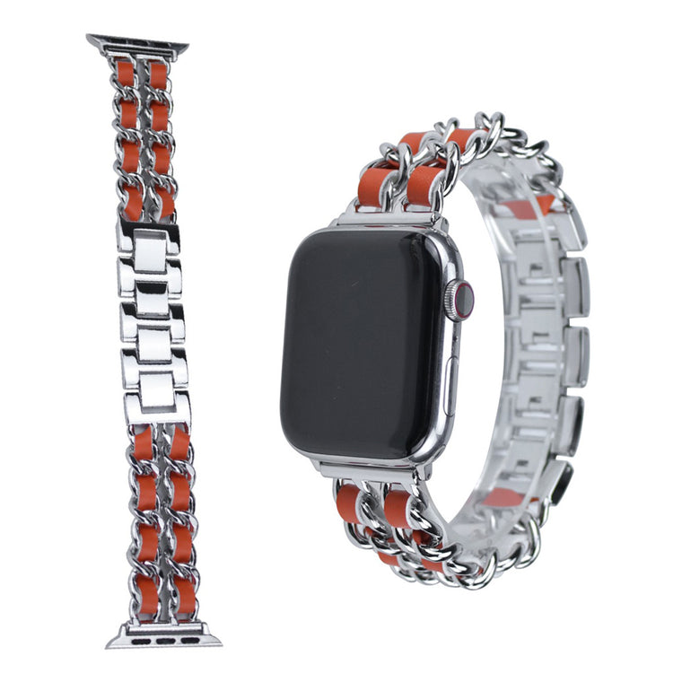  Apple Watch Series 5 44mm / Apple Watch 44mm Metal og Kunstlæder Rem - Orange#serie_3