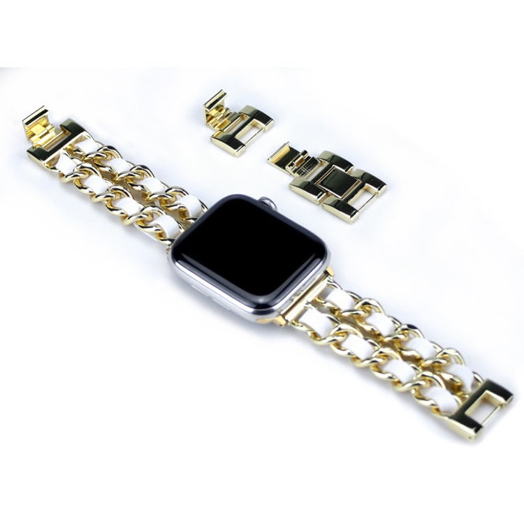  Apple Watch Series 5 44mm / Apple Watch 44mm Metal og Kunstlæder Rem - Guld#serie_4