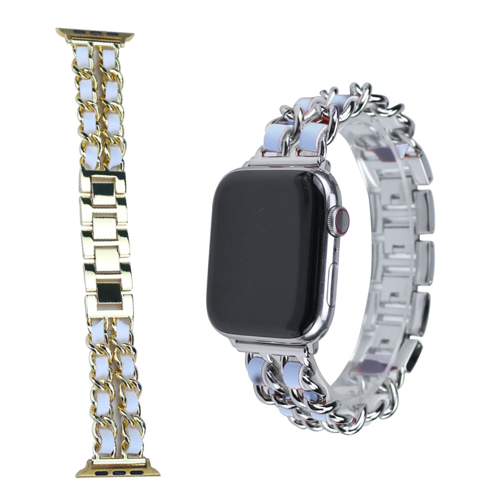  Apple Watch Series 5 44mm / Apple Watch 44mm Metal og Kunstlæder Rem - Guld#serie_4