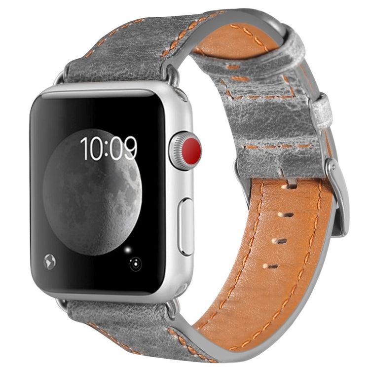 Meget hårdfør Apple Watch Series 5 44mm Ægte læder Rem - Sølv#serie_1