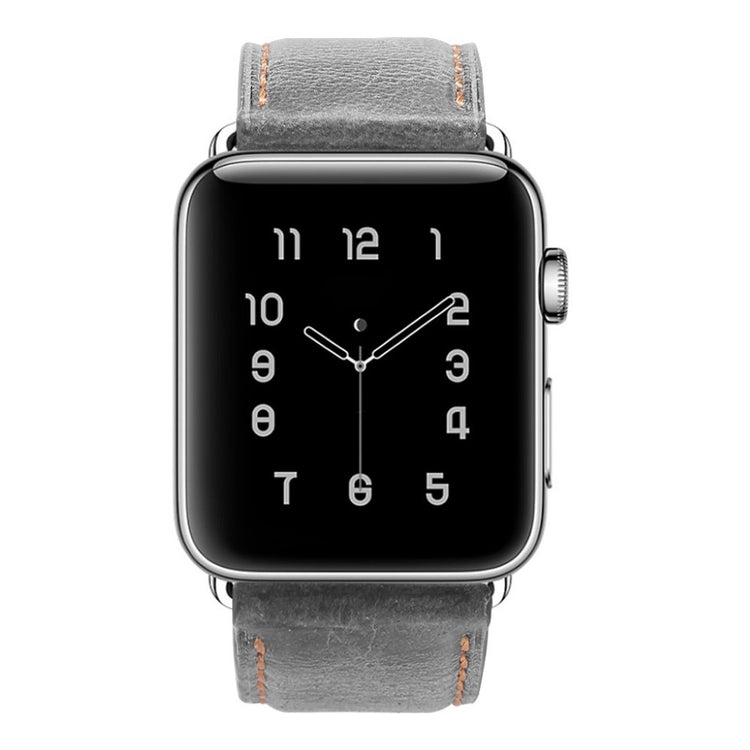 Meget hårdfør Apple Watch Series 5 44mm Ægte læder Rem - Sølv#serie_1