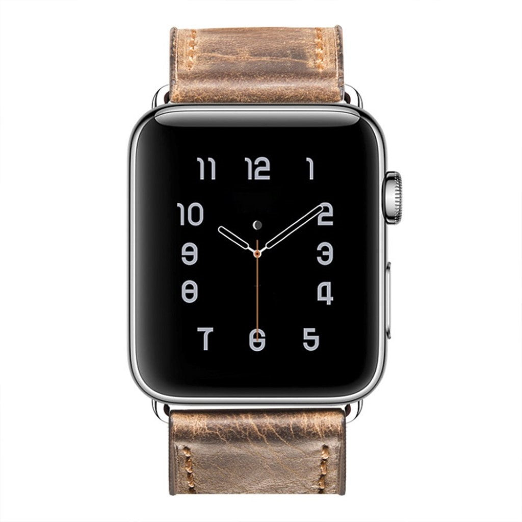 Meget hårdfør Apple Watch Series 5 44mm Ægte læder Rem - Brun#serie_3