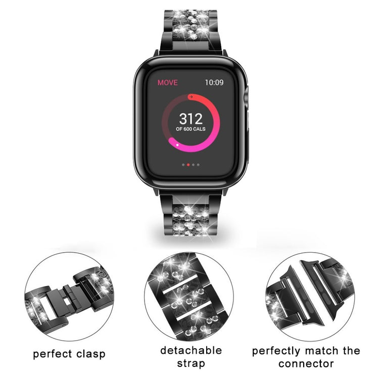  Apple Watch Series 5 44mm / Apple Watch 44mm Metal og Rhinsten Rem - Sort#serie_1