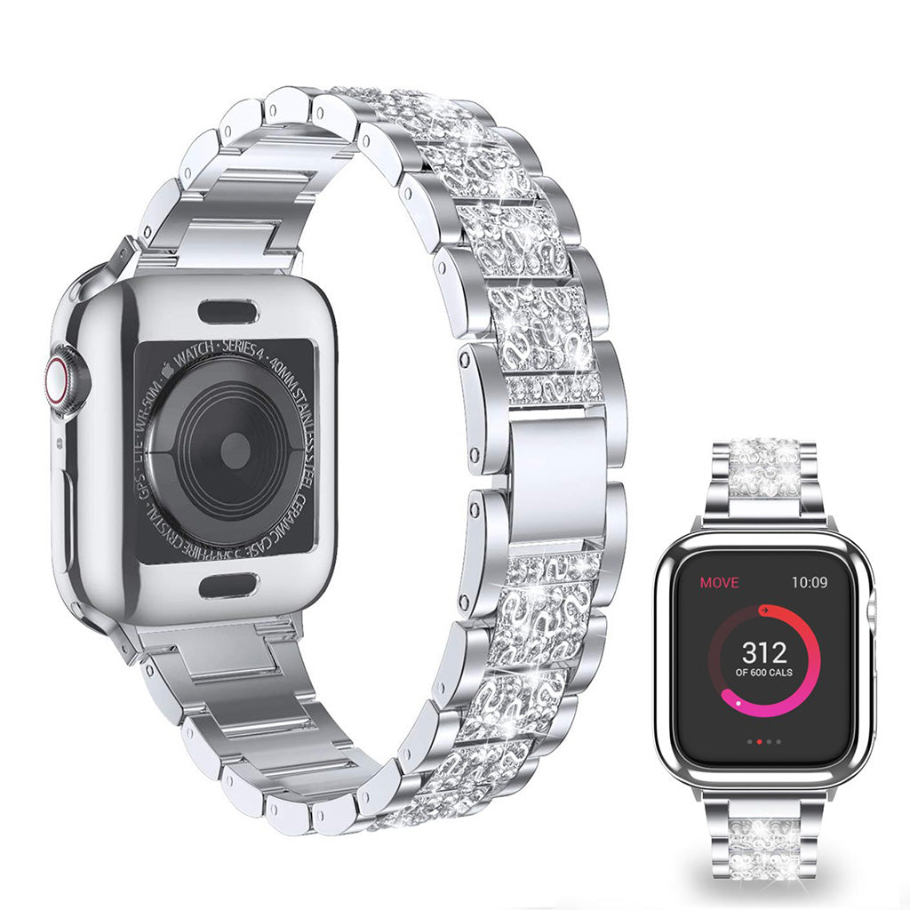  Apple Watch Series 5 44mm / Apple Watch 44mm Metal og Rhinsten Rem - Sølv#serie_2