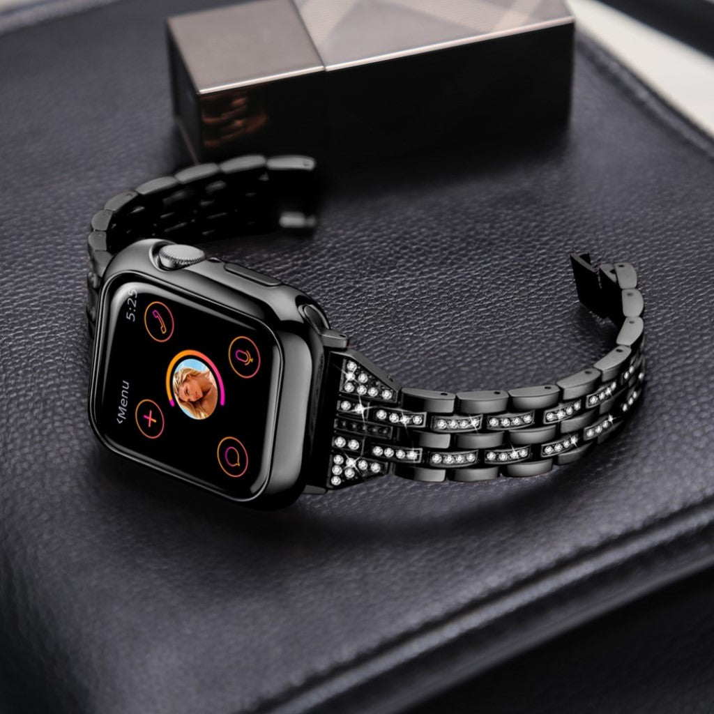  Apple Watch Series 5 44mm / Apple Watch 44mm Metal og Rhinsten Rem - Sort#serie_1