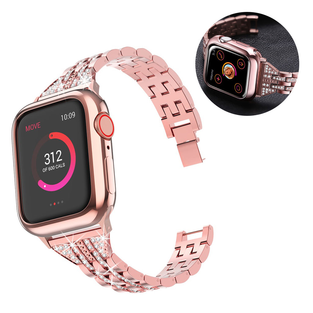  Apple Watch Series 5 44mm / Apple Watch 44mm Metal og Rhinsten Rem - Pink#serie_2