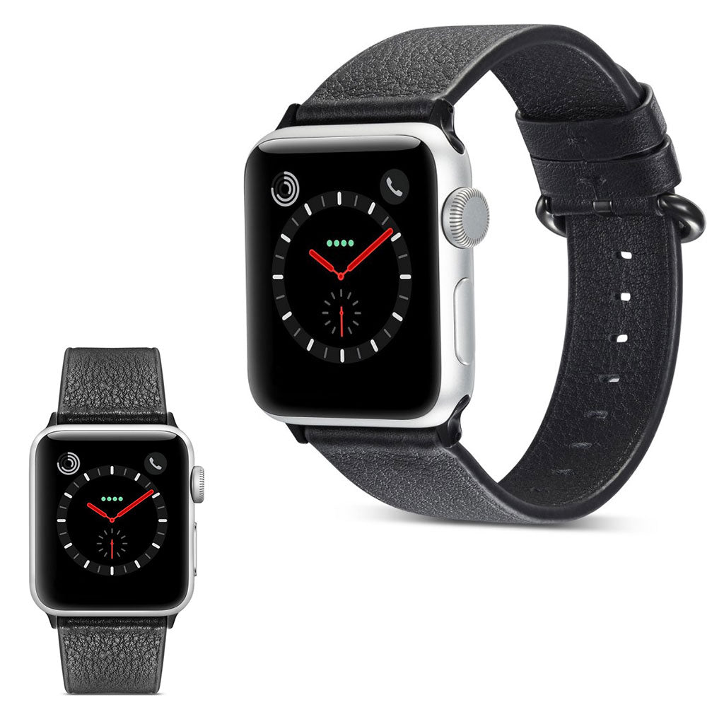 Solid Apple Watch Series 5 44mm Ægte læder Rem - Sort#serie_1