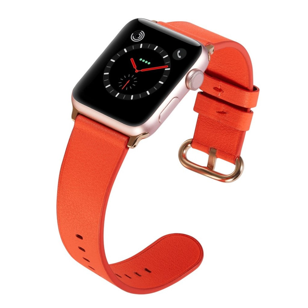 Solid Apple Watch Series 5 44mm Ægte læder Rem - Orange#serie_4