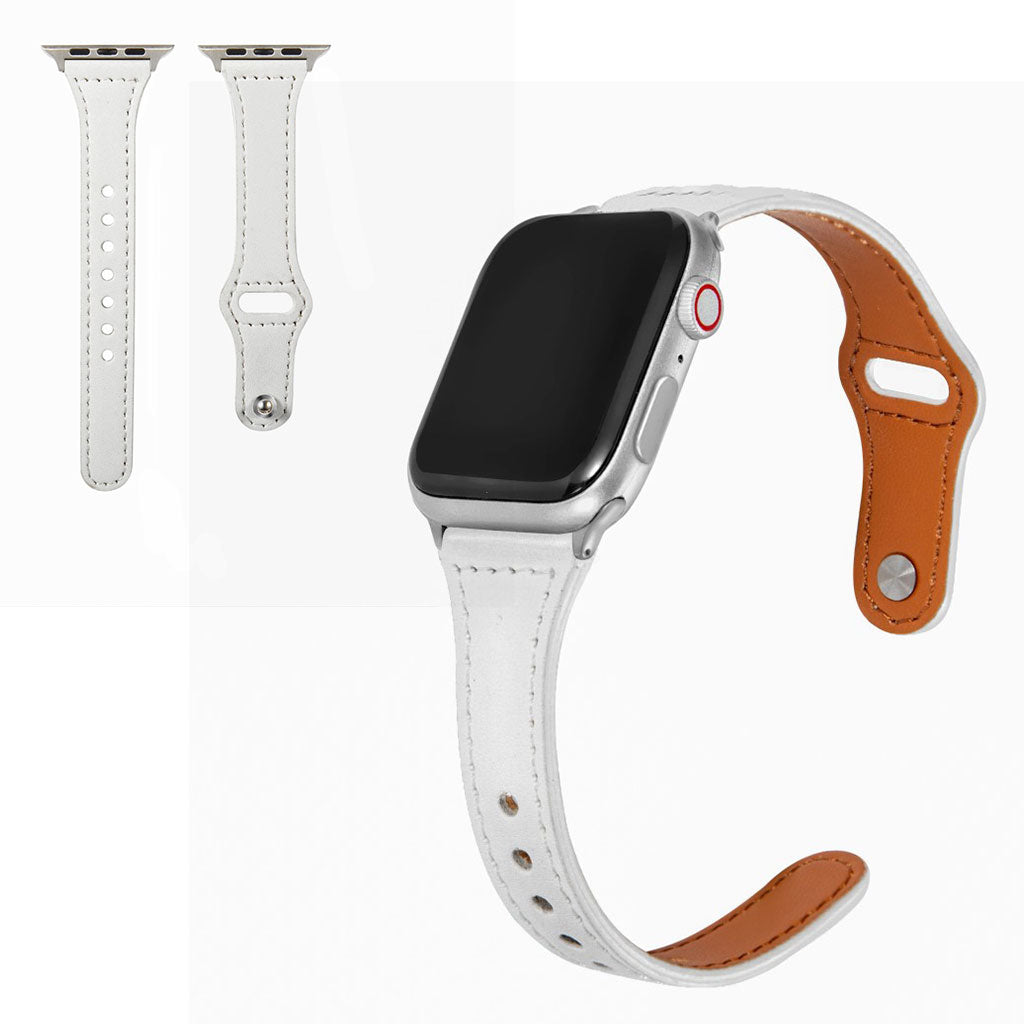 Apple Watch Series 6 44mm / Apple Watch Series 5 44mm Ægte læder Rem - Hvid#serie_3