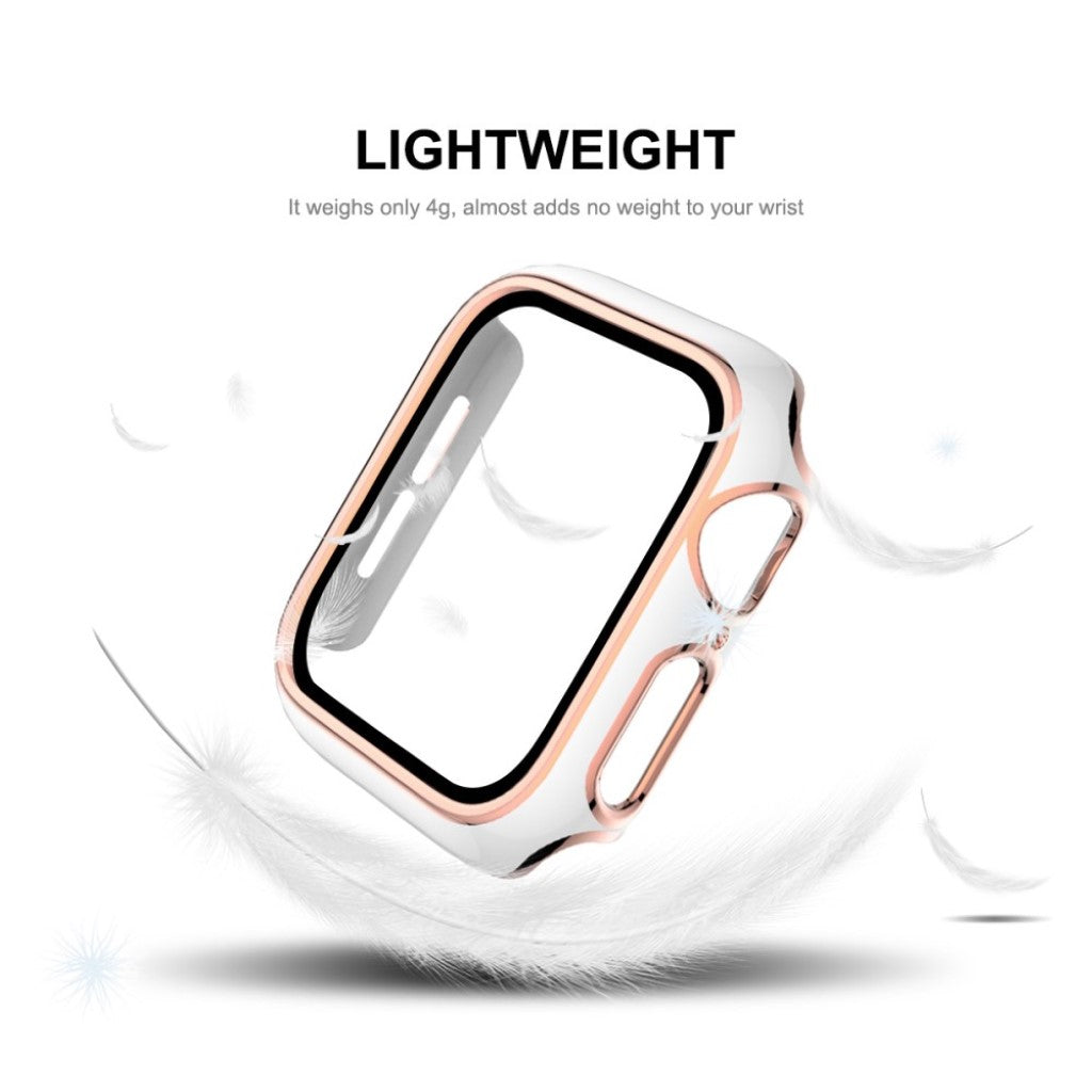 Rigtigt Flot Apple Watch Series 6 44mm / Apple Watch Series 5 44mm Cover med Skærmbeskytter i Silikone og Hærdet Glas - Hvid#serie_1