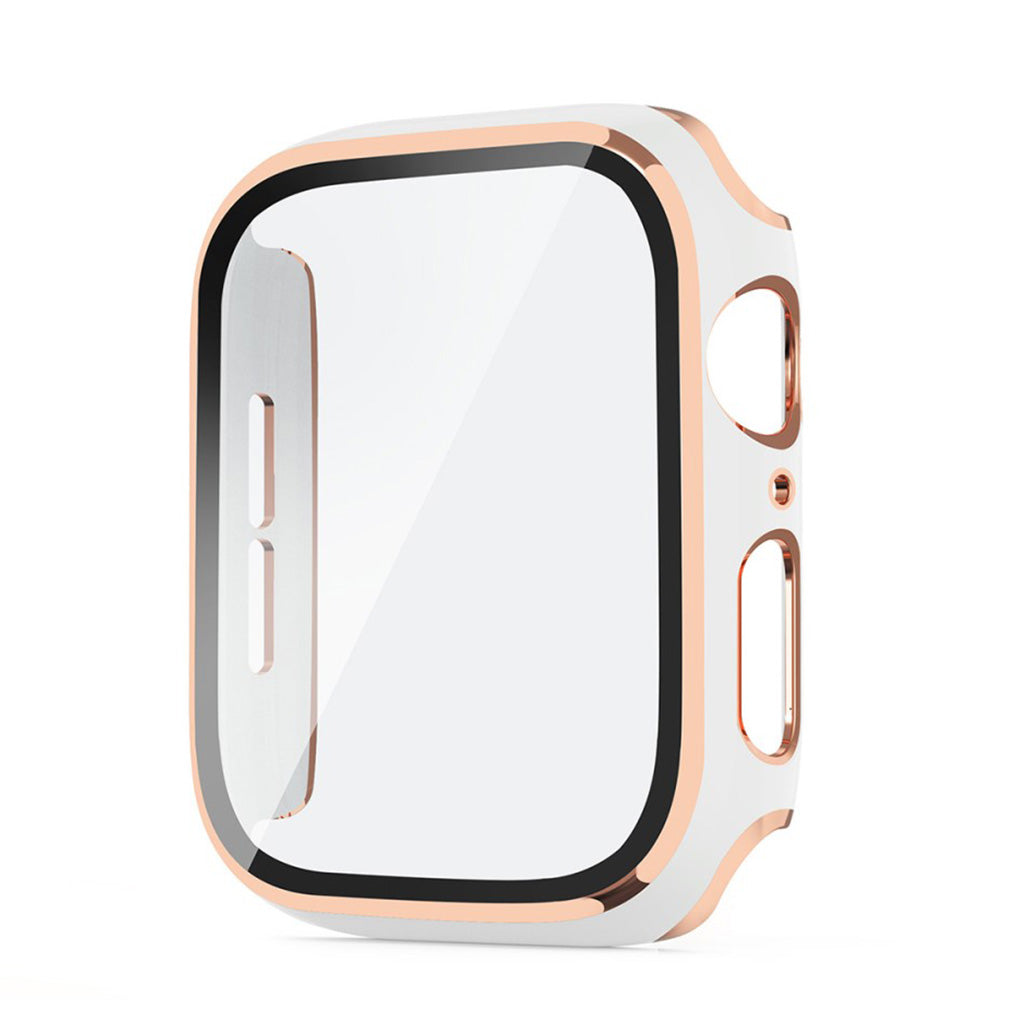 Rigtigt Flot Apple Watch Series 6 44mm / Apple Watch Series 5 44mm Cover med Skærmbeskytter i Silikone og Hærdet Glas - Hvid#serie_1