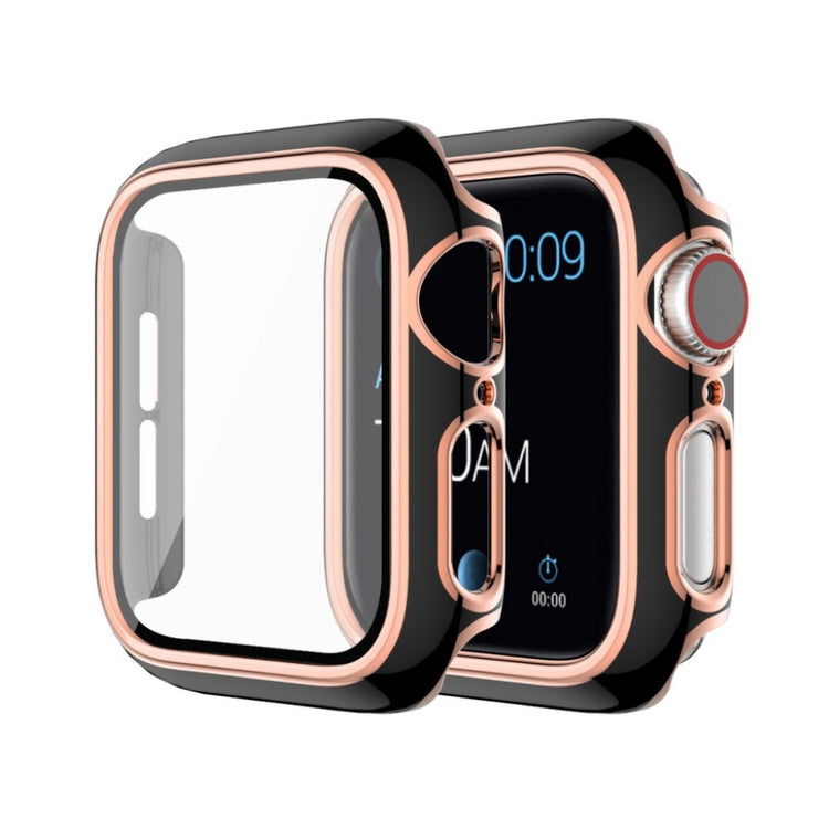 Rigtigt Flot Apple Watch Series 6 44mm / Apple Watch Series 5 44mm Cover med Skærmbeskytter i Silikone og Hærdet Glas - Sort#serie_3