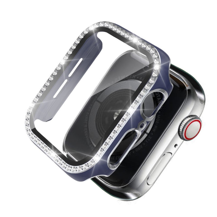 Meget Fed Apple Watch 44mm Cover med Skærmbeskytter i Plastik, Rhinsten og Hærdet Glas - Blå#serie_11