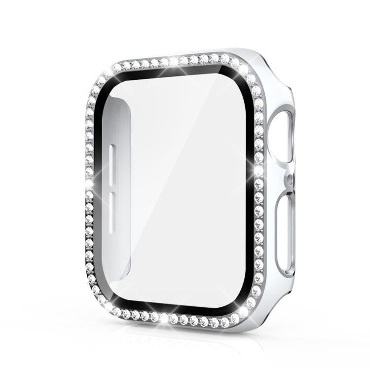 Meget Fed Apple Watch 44mm Cover med Skærmbeskytter i Plastik, Rhinsten og Hærdet Glas - Hvid#serie_3