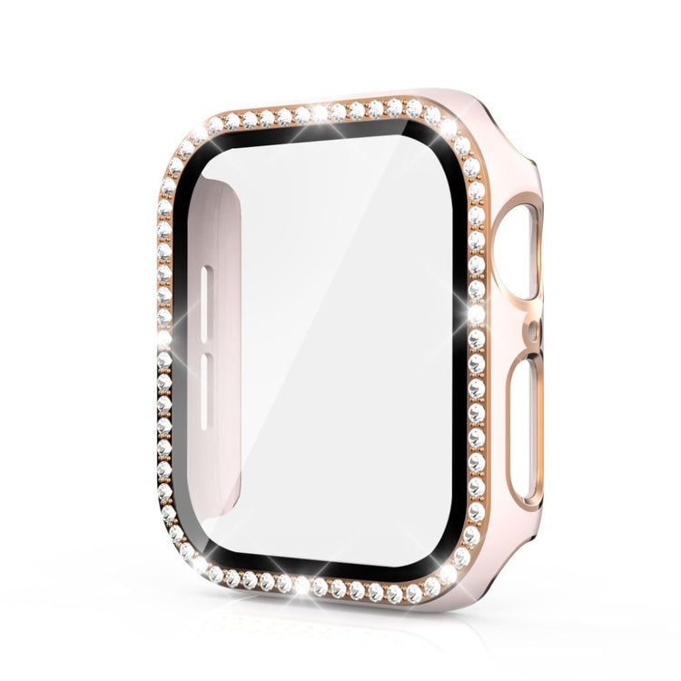 Meget Fed Apple Watch 44mm Cover med Skærmbeskytter i Plastik, Rhinsten og Hærdet Glas - Pink#serie_4