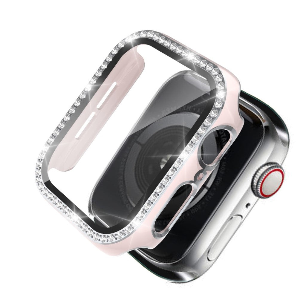 Meget Fed Apple Watch 44mm Cover med Skærmbeskytter i Plastik, Rhinsten og Hærdet Glas - Pink#serie_5