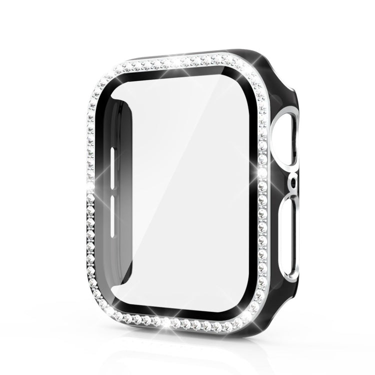 Meget Fed Apple Watch 44mm Cover med Skærmbeskytter i Plastik, Rhinsten og Hærdet Glas - Sort#serie_7