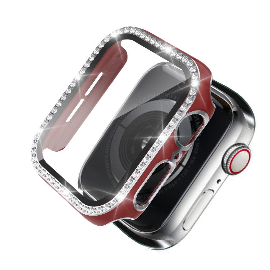 Meget Fed Apple Watch 44mm Cover med Skærmbeskytter i Plastik, Rhinsten og Hærdet Glas - Rød#serie_9