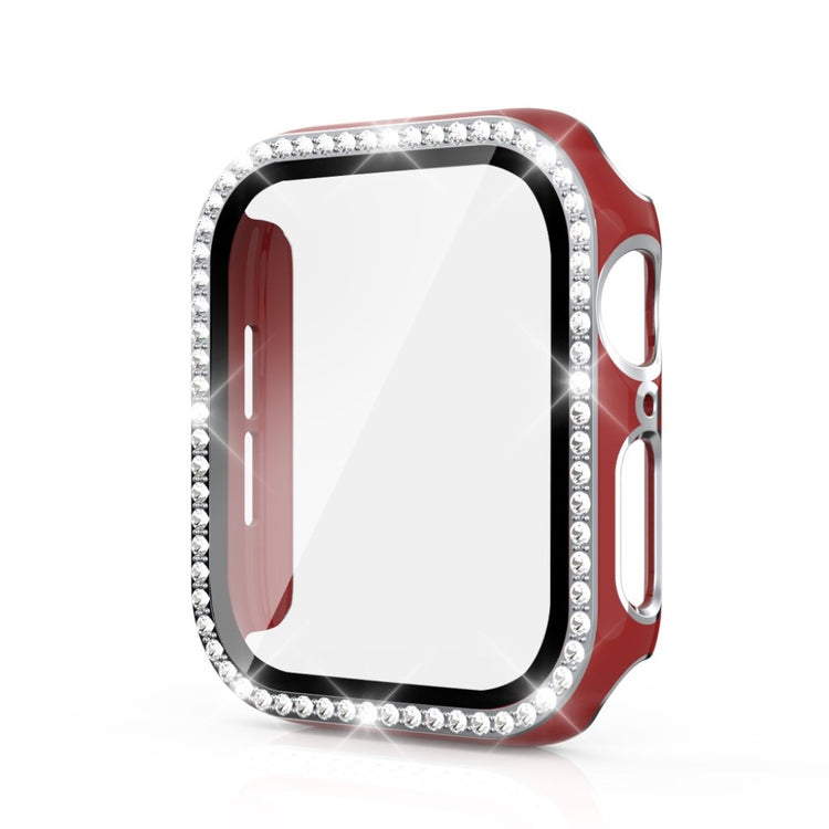 Meget Fed Apple Watch 44mm Cover med Skærmbeskytter i Plastik, Rhinsten og Hærdet Glas - Rød#serie_9