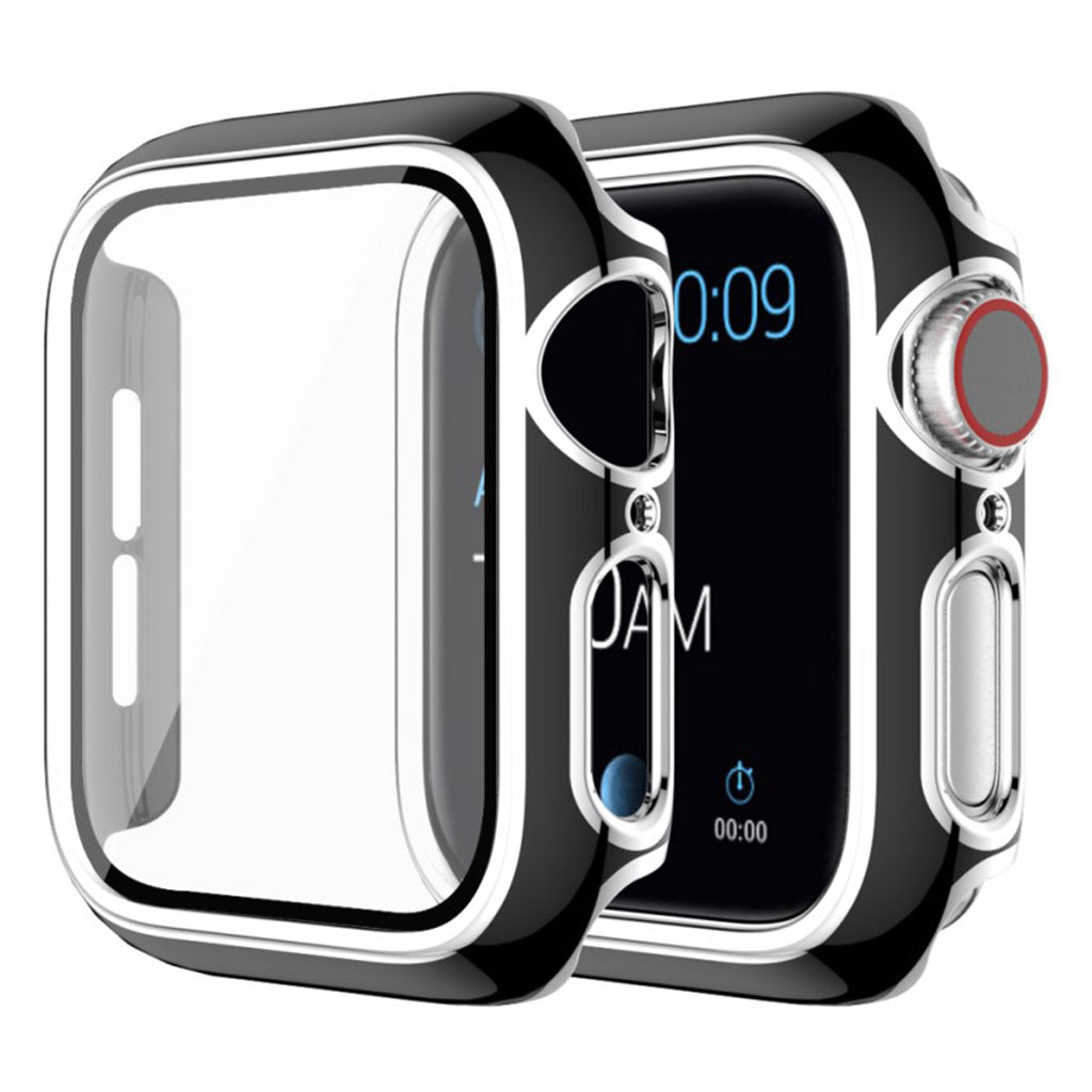 Rigtigt Fed Apple Watch Series 6 40mm / Apple Watch Series 5 40mm Cover med Skærmbeskytter i Silikone og Hærdet Glas - Sort#serie_4