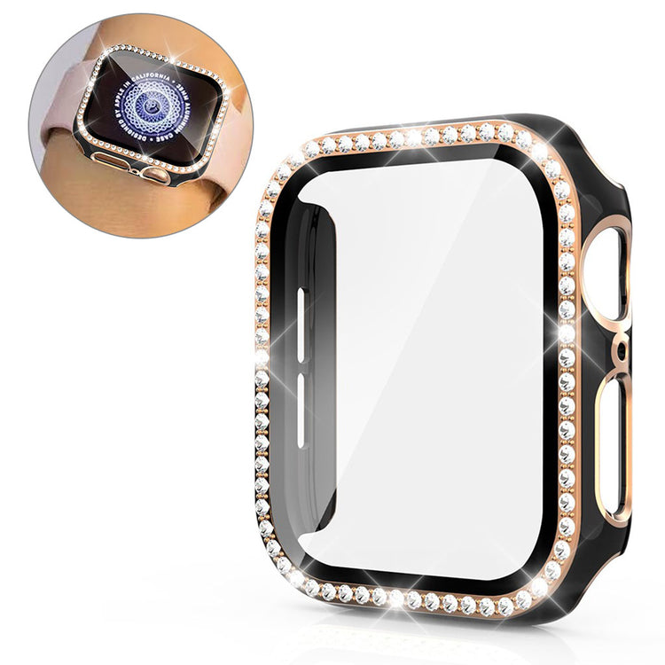 Super Fed Apple Watch 40mm Cover med Skærmbeskytter i Plastik, Rhinsten og Hærdet Glas - Sort#serie_1