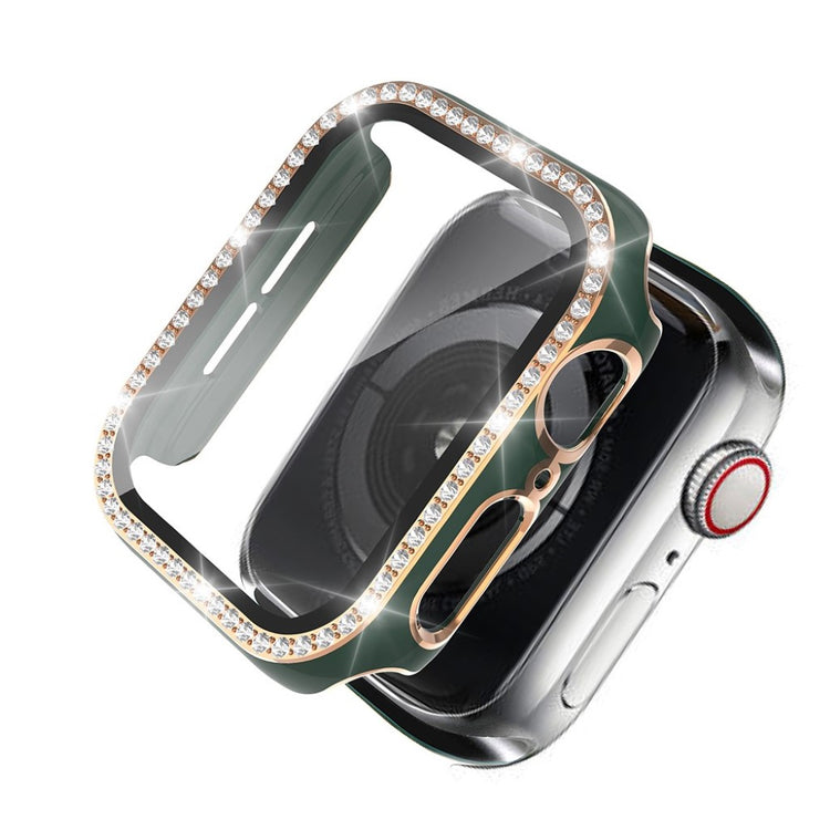Super Fed Apple Watch 40mm Cover med Skærmbeskytter i Plastik, Rhinsten og Hærdet Glas - Grøn#serie_11