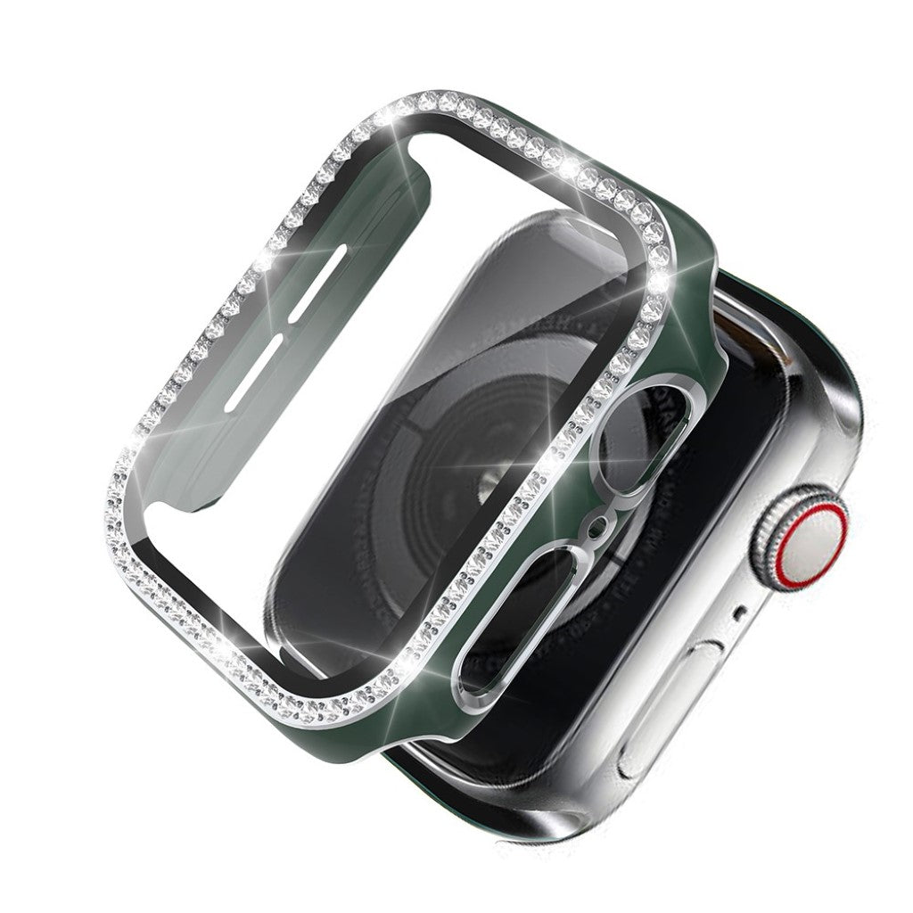 Super Fed Apple Watch 40mm Cover med Skærmbeskytter i Plastik, Rhinsten og Hærdet Glas - Grøn#serie_12