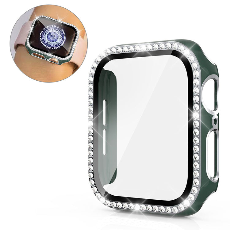 Super Fed Apple Watch 40mm Cover med Skærmbeskytter i Plastik, Rhinsten og Hærdet Glas - Grøn#serie_12
