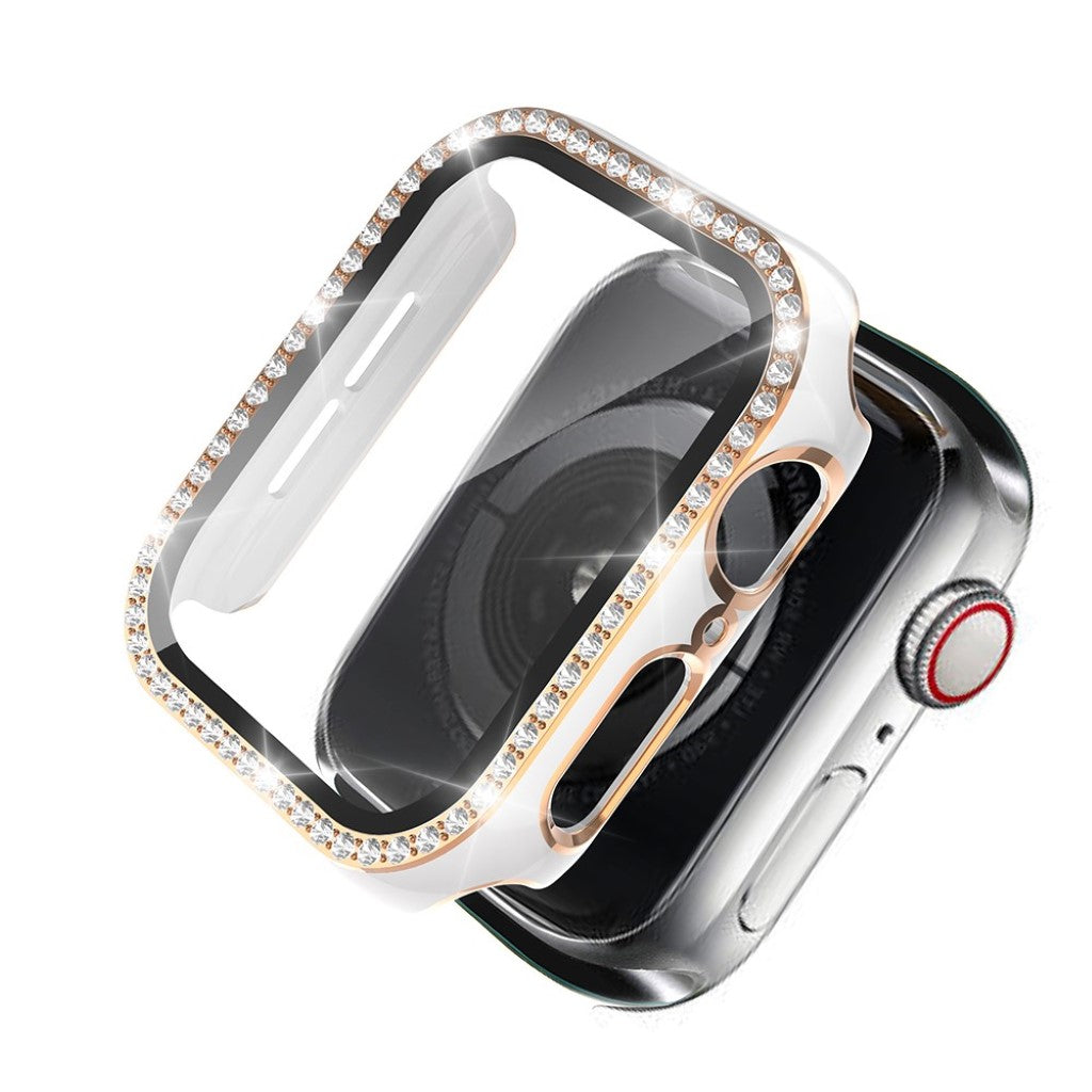 Super Fed Apple Watch 40mm Cover med Skærmbeskytter i Plastik, Rhinsten og Hærdet Glas - Hvid#serie_2
