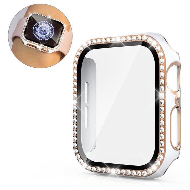 Super Fed Apple Watch 40mm Cover med Skærmbeskytter i Plastik, Rhinsten og Hærdet Glas - Hvid#serie_2