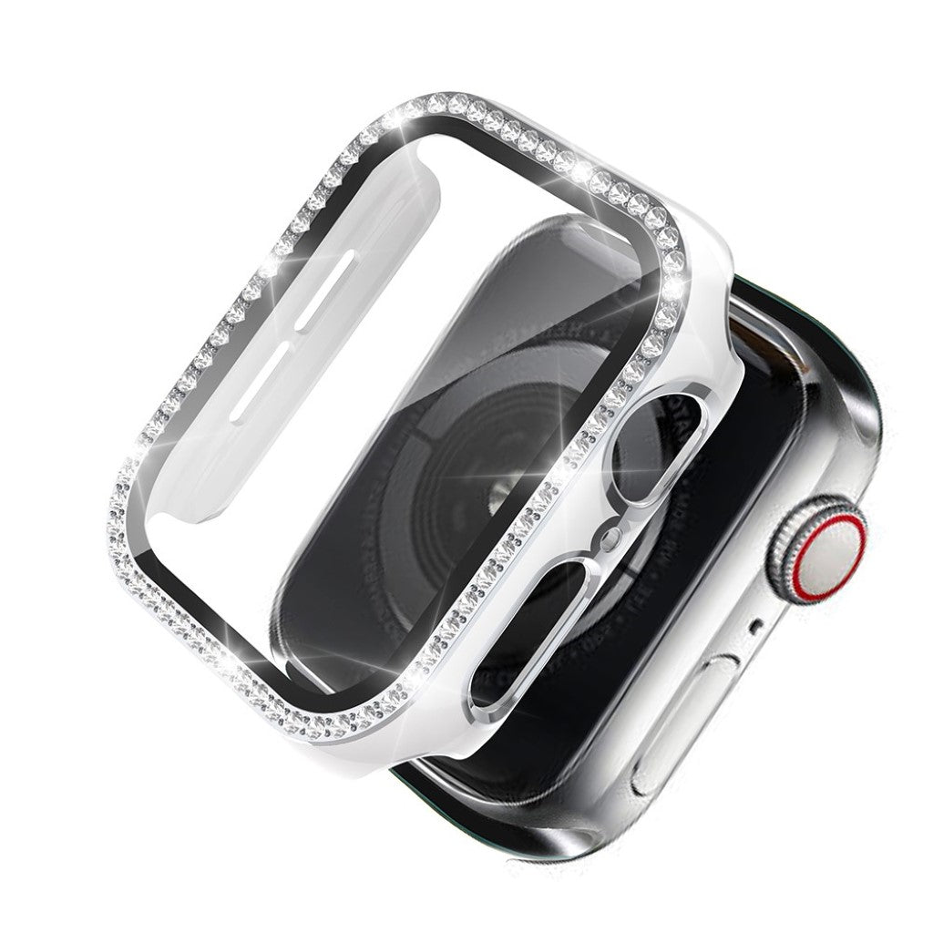 Super Fed Apple Watch 40mm Cover med Skærmbeskytter i Plastik, Rhinsten og Hærdet Glas - Hvid#serie_3