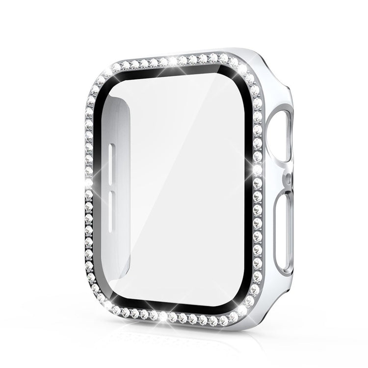 Super Fed Apple Watch 40mm Cover med Skærmbeskytter i Plastik, Rhinsten og Hærdet Glas - Hvid#serie_3