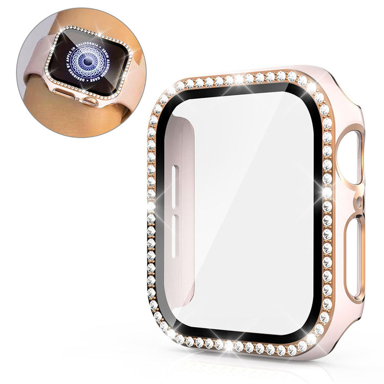 Super Fed Apple Watch 40mm Cover med Skærmbeskytter i Plastik, Rhinsten og Hærdet Glas - Pink#serie_4