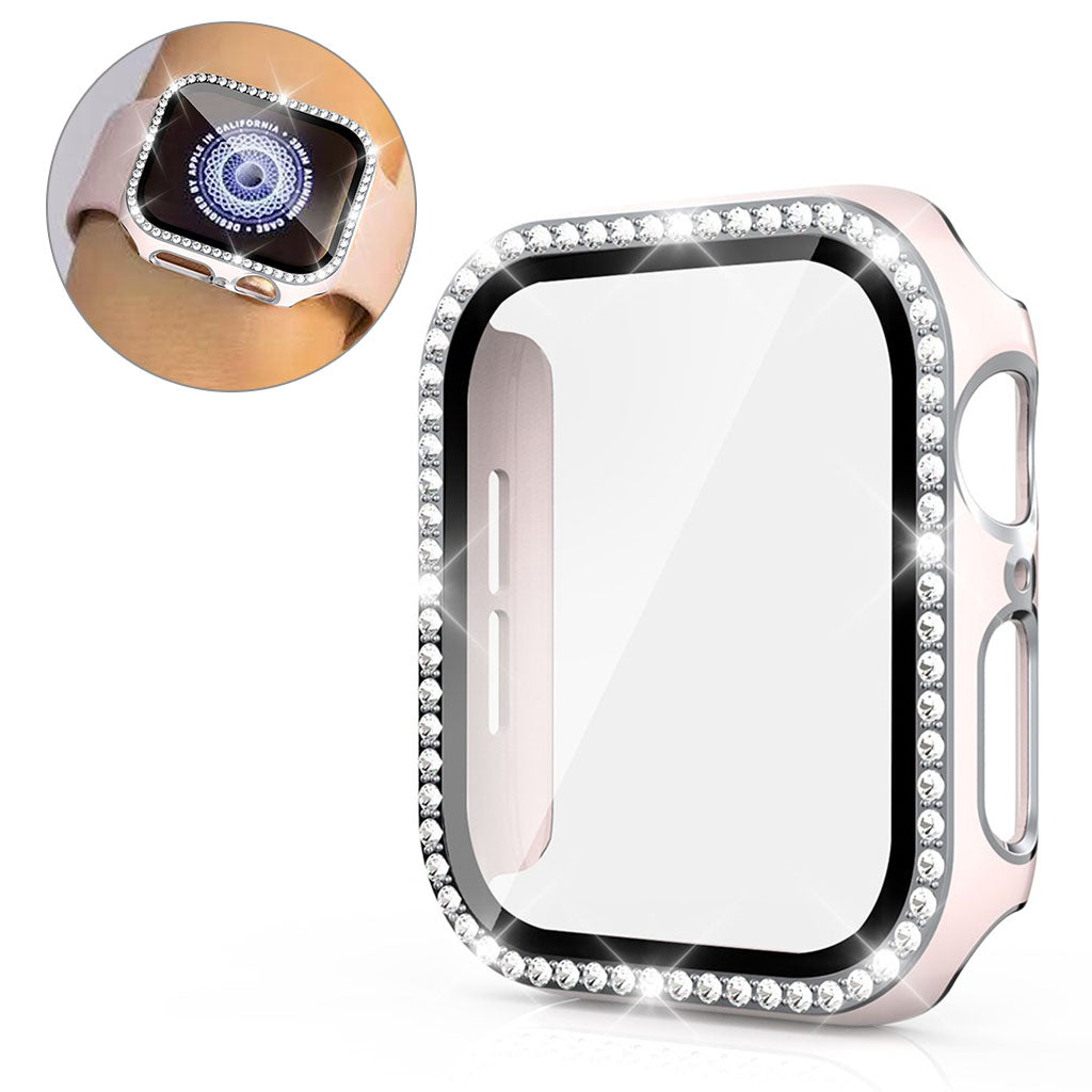 Super Fed Apple Watch 40mm Cover med Skærmbeskytter i Plastik, Rhinsten og Hærdet Glas - Pink#serie_5